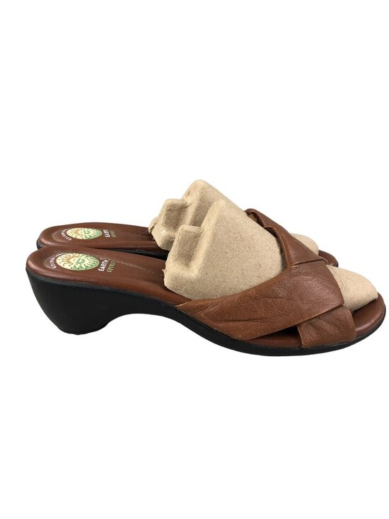 Earth Spirit Shoes - Earth Spirit Women's Size 11 Searcy Brown Leather Open Toe Slip On Sandals